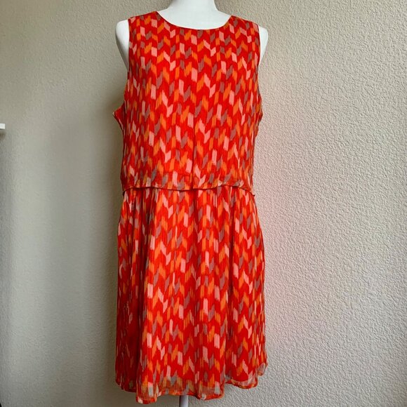 Lucky Brand Ikat Tile Sleeveless Dress Coral Multi Size L - Picture 1 of 5